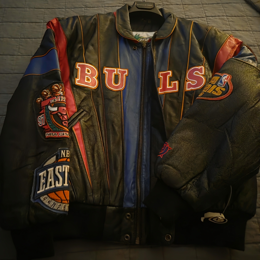 Men's Black and Red Bulls Leather Jacket